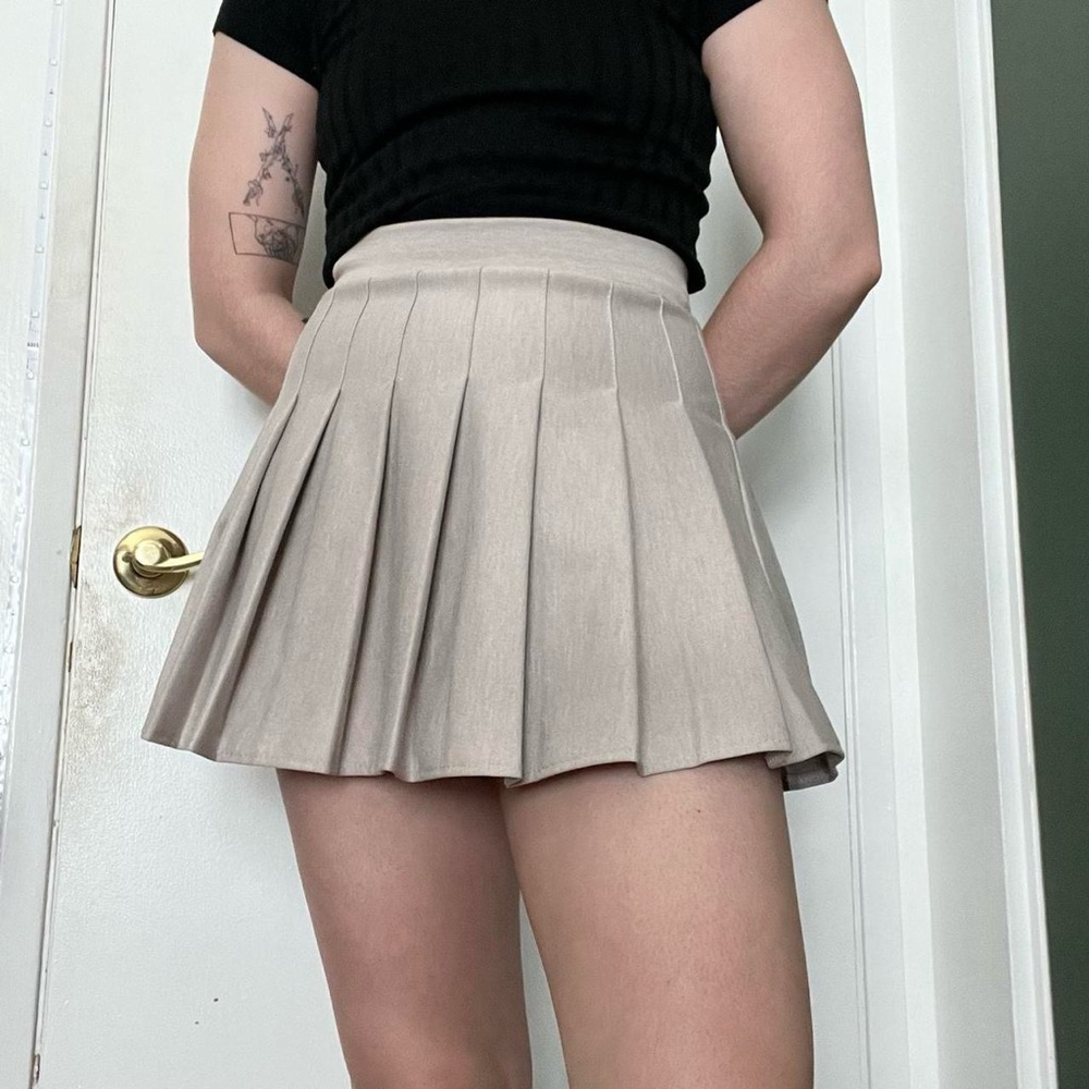 Beige Pleated Mini Skirt